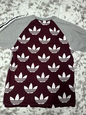 adidas Raglan Tee in Maroon and Gray with Trefoil Label